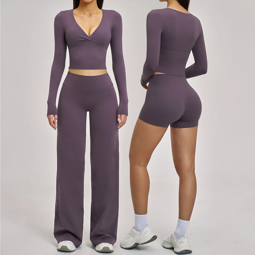 2 Pieces Fitness Suit Sports Set Women's Tracksuit Yoga Outfits Gym Sportswear Legging Sports Long Sleeved Workout Clothes Woman