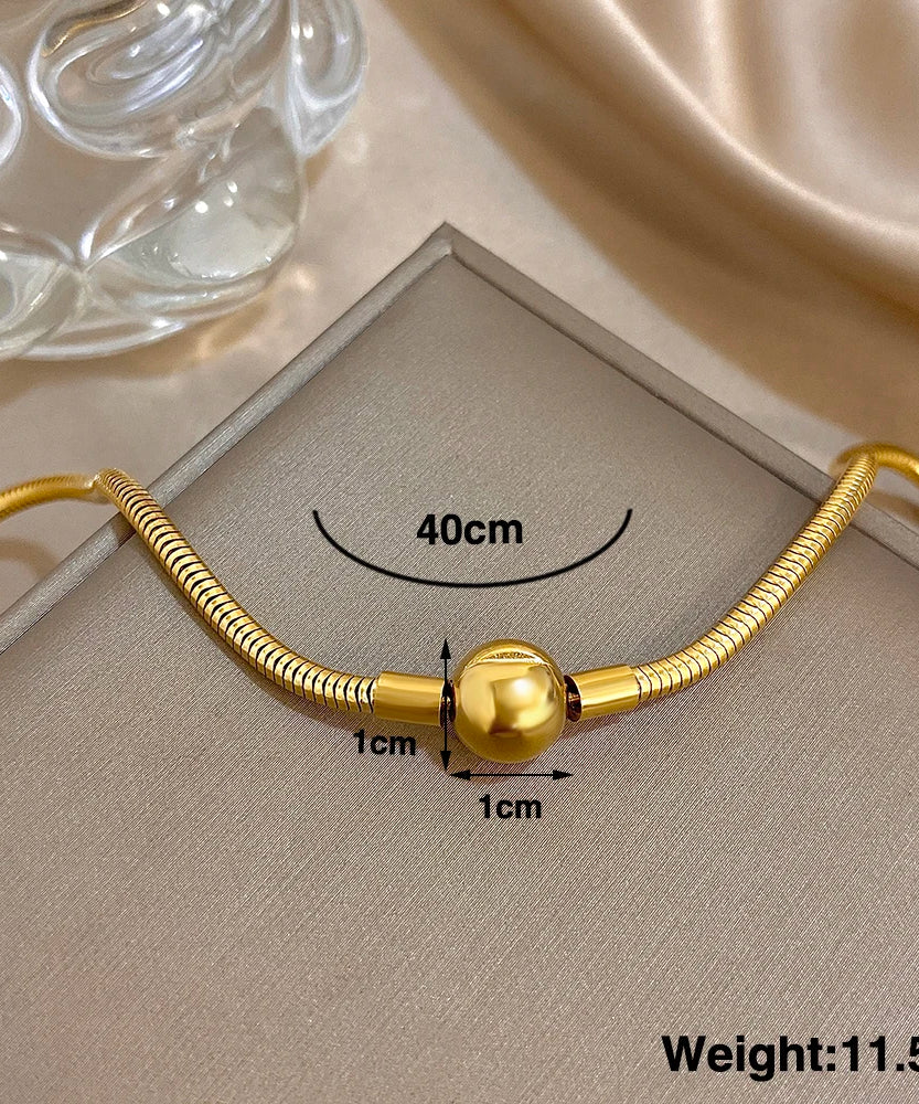 Simple Snake Bone Chain Round Bead Buckle Necklace Fashion Gold Silver Color Stainless Steel Collar Choker Waterproof Jewelry
