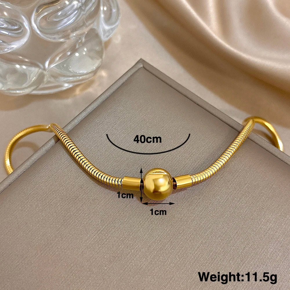 Simple Snake Bone Chain Round Bead Buckle Necklace Fashion Gold Silver Color Stainless Steel Collar Choker Waterproof Jewelry