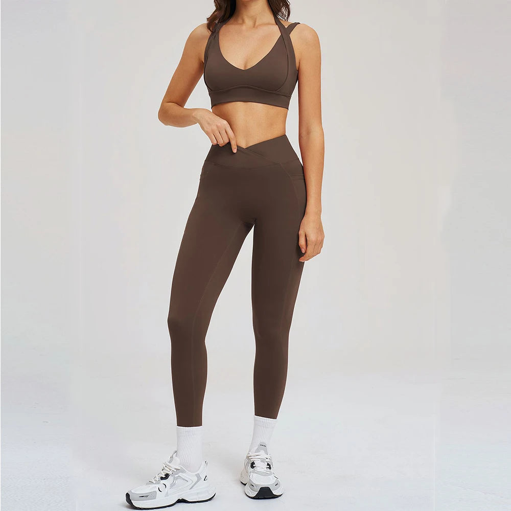 2 Pieces Women Tracksuit Yoga Set Sport Outfits Gymwear Workout Clothes Gym Crop Top High Waist Legging Fitness Bra Sports Suits