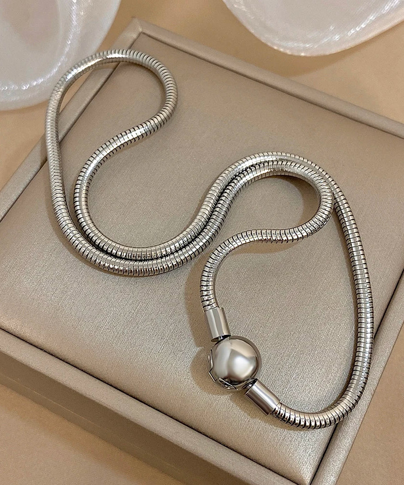 Simple Snake Bone Chain Round Bead Buckle Necklace Fashion Gold Silver Color Stainless Steel Collar Choker Waterproof Jewelry