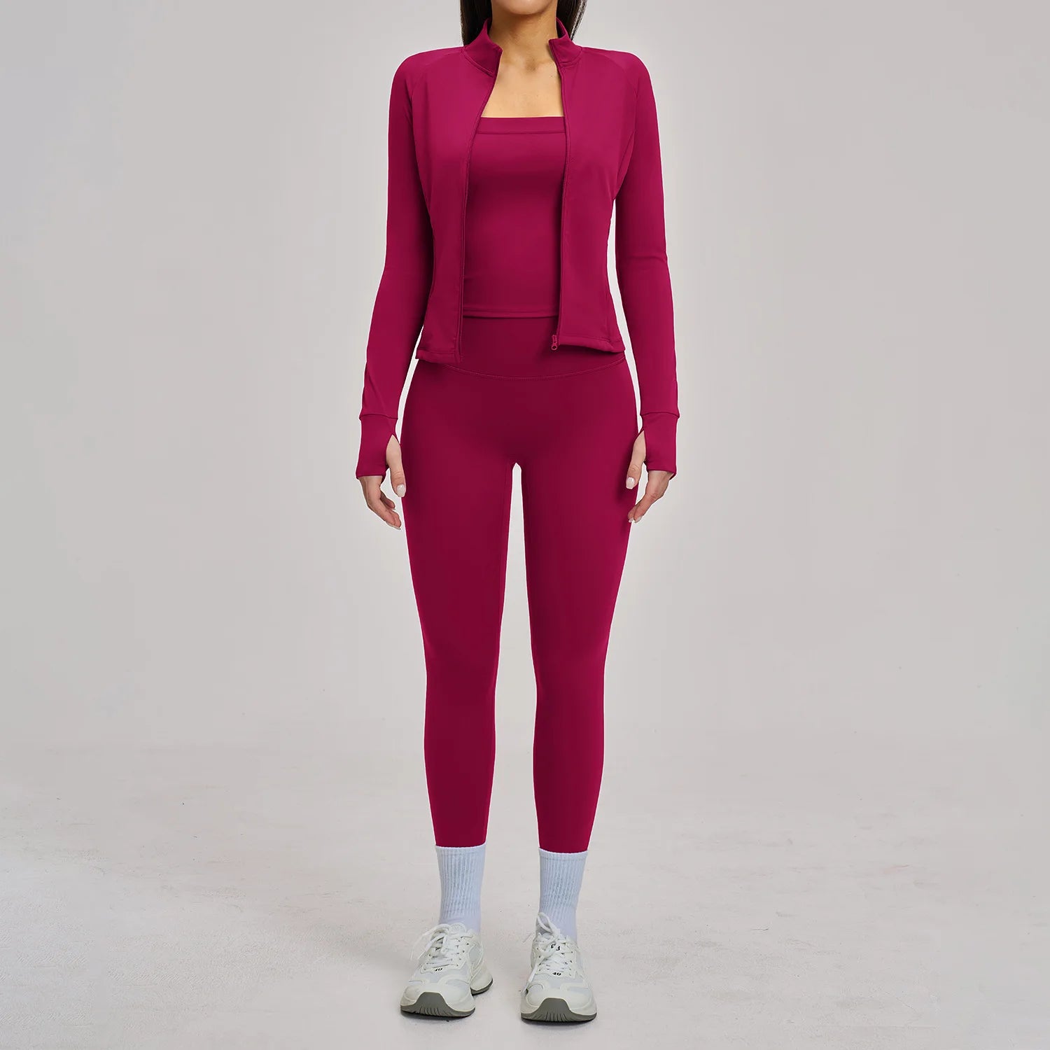 2/3PCS Women's Tracksuit Yoga Set Workout Outfits Sportswear Gym Clothing High Waist Leggings Fitness Long Sleeved Sports Suits