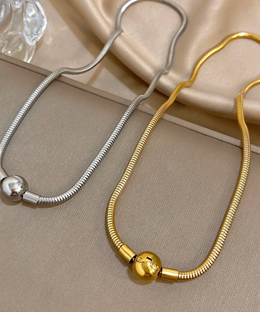 Simple Snake Bone Chain Round Bead Buckle Necklace Fashion Gold Silver Color Stainless Steel Collar Choker Waterproof Jewelry
