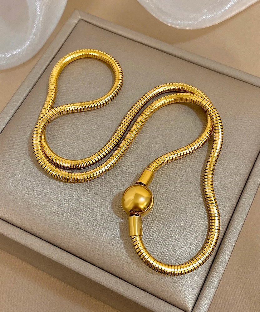Simple Snake Bone Chain Round Bead Buckle Necklace Fashion Gold Silver Color Stainless Steel Collar Choker Waterproof Jewelry