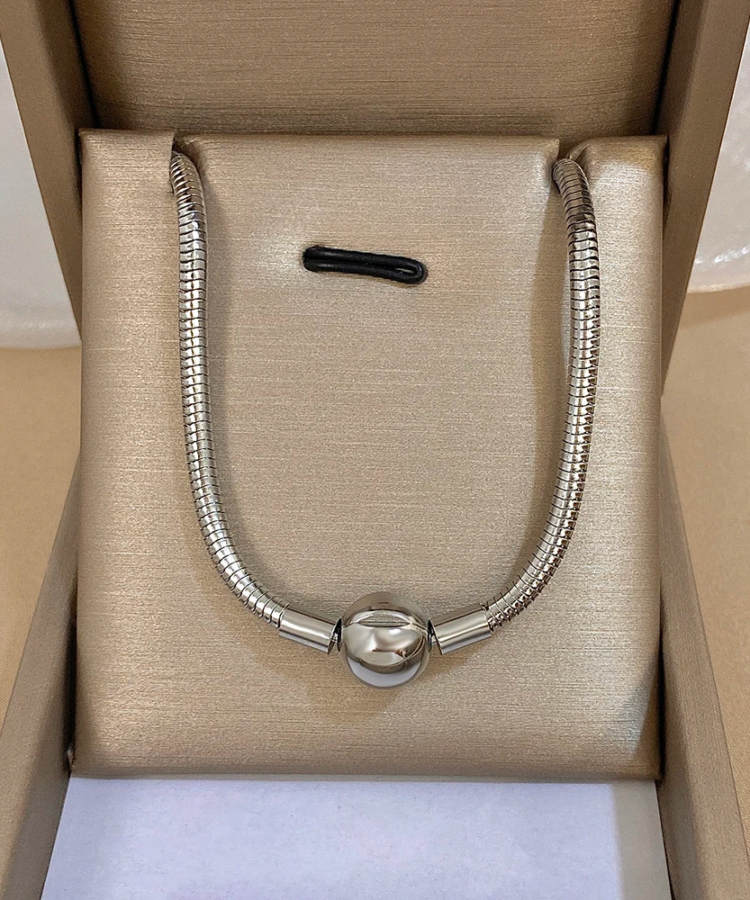 Simple Snake Bone Chain Round Bead Buckle Necklace Fashion Gold Silver Color Stainless Steel Collar Choker Waterproof Jewelry