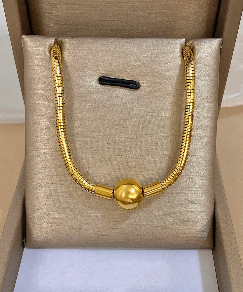 Simple Snake Bone Chain Round Bead Buckle Necklace Fashion Gold Silver Color Stainless Steel Collar Choker Waterproof Jewelry