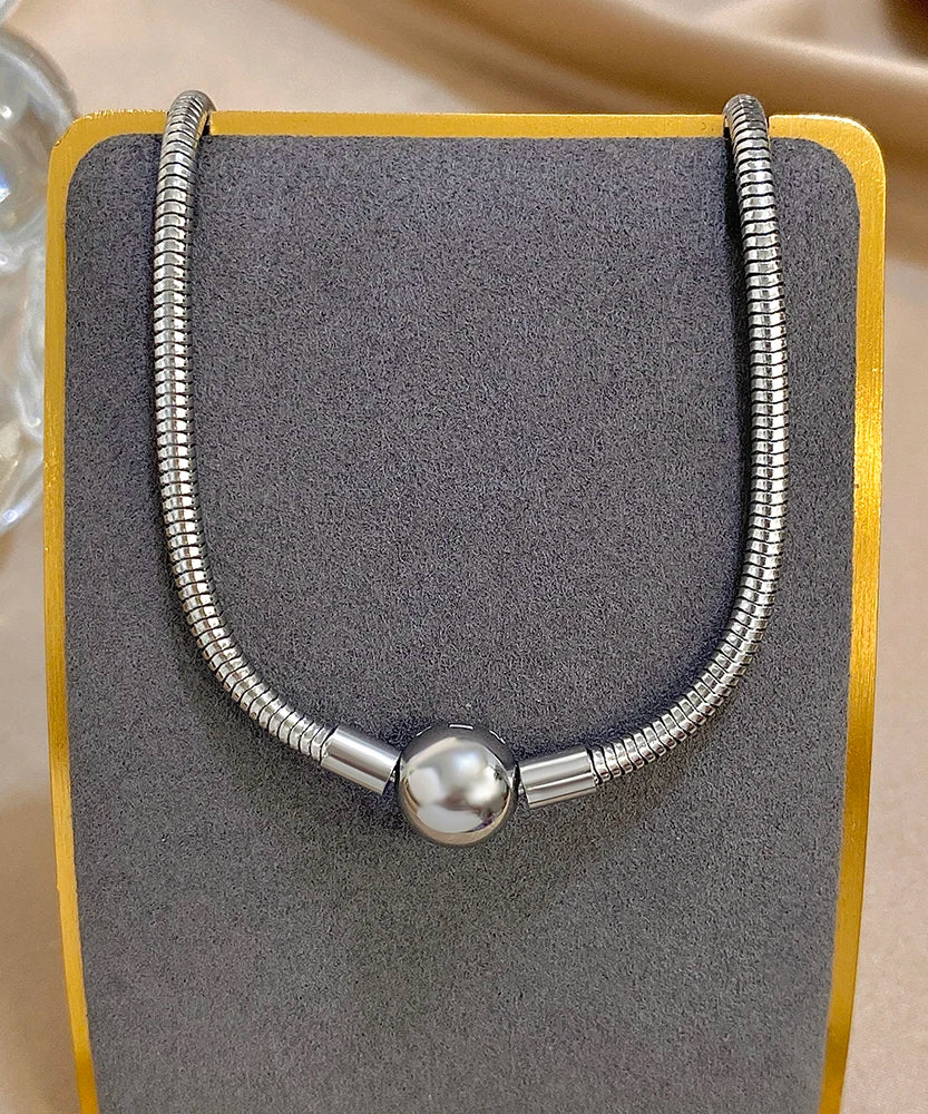 Simple Snake Bone Chain Round Bead Buckle Necklace Fashion Gold Silver Color Stainless Steel Collar Choker Waterproof Jewelry