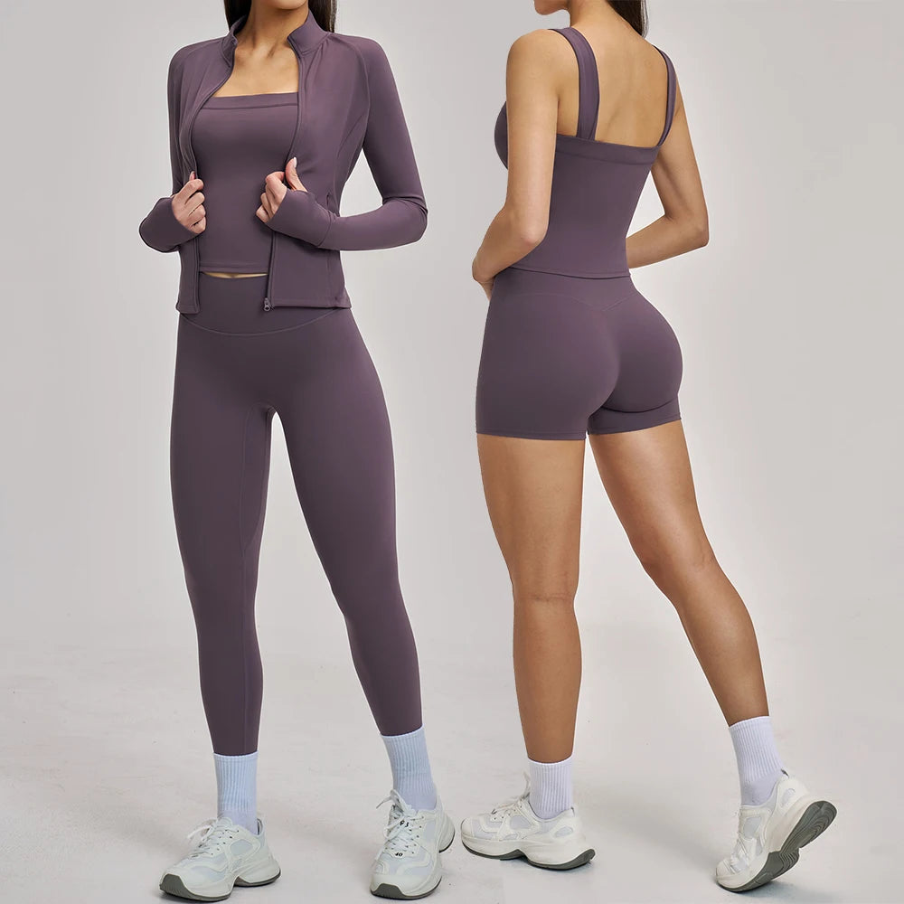 2/3PCS Women's Tracksuit Yoga Set Workout Outfits Sportswear Gym Clothing High Waist Leggings Fitness Long Sleeved Sports Suits