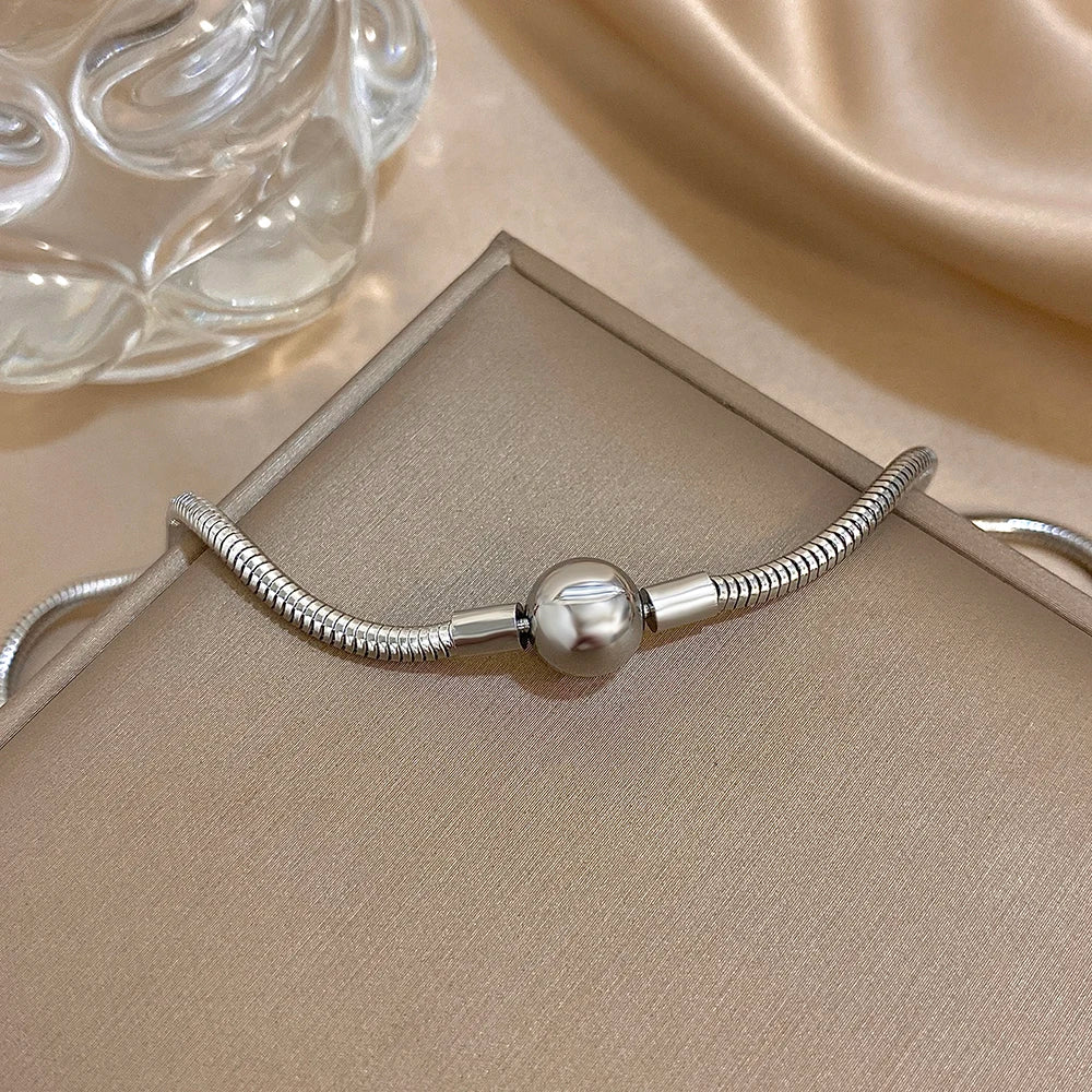 Simple Snake Bone Chain Round Bead Buckle Necklace Fashion Gold Silver Color Stainless Steel Collar Choker Waterproof Jewelry